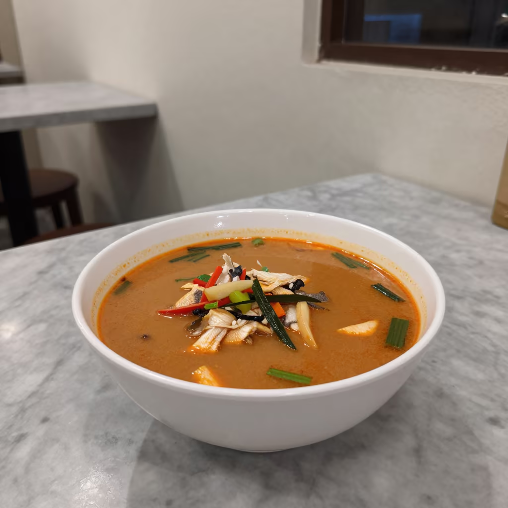 Sinigang Soup Bowl Manila Cafe Table in on a marble cafe table in Manila
