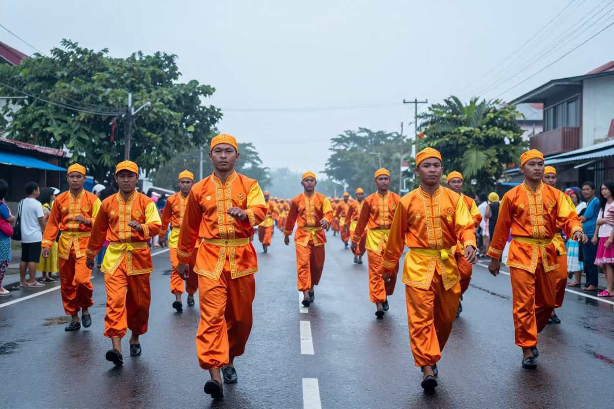 Sinulog Festival Dancers in Morning Dabou Street in at a festival street procession in Dabou