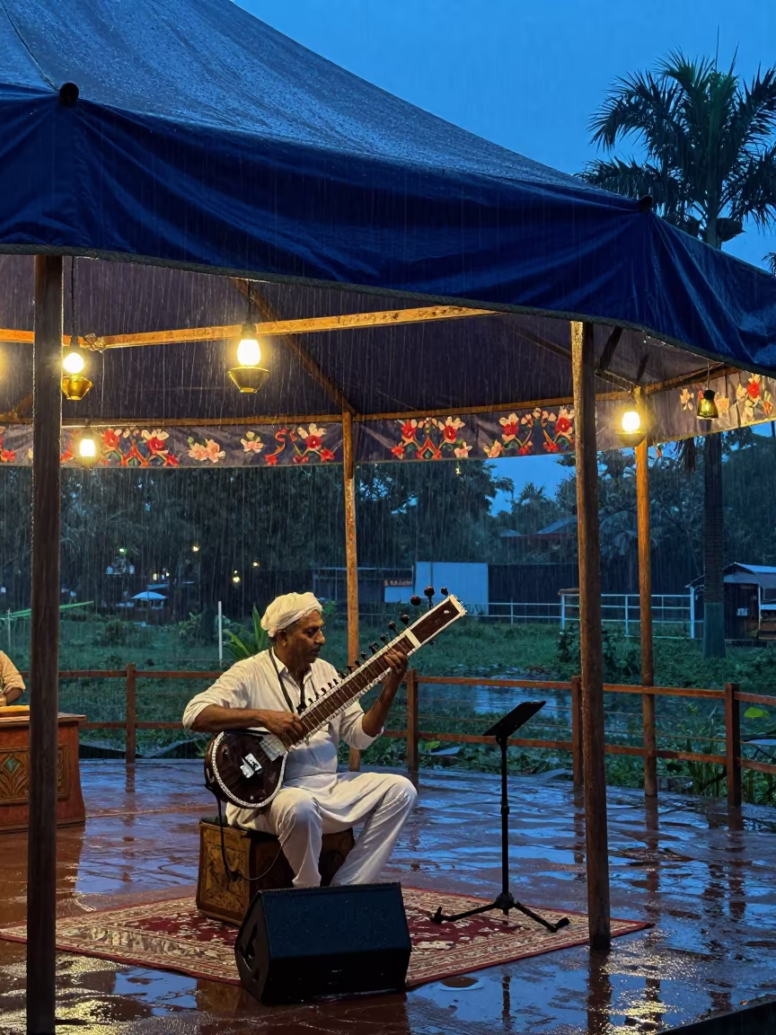 Sitar Master Under Circus Tent Kochi Twilight in under a circus tent in Kochi