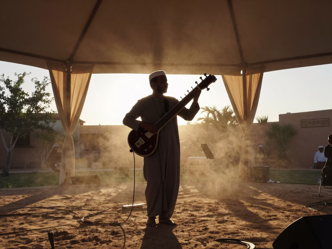 Sitar Master Silhouette Under Circus Tent in under a circus tent in Bordj Bou Arreridj