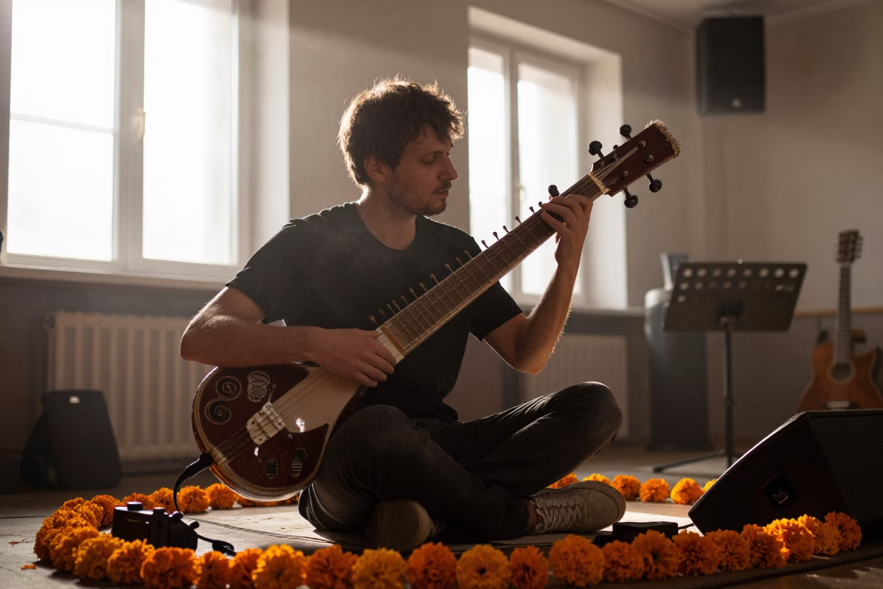 Sitar Player in Tolyatti Jazz Club Late Afternoon in at a jazz club in Tolyatti