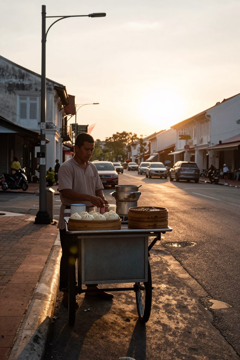 Siu Bao in George Town at Sunset Light in in George Town, Malaysia