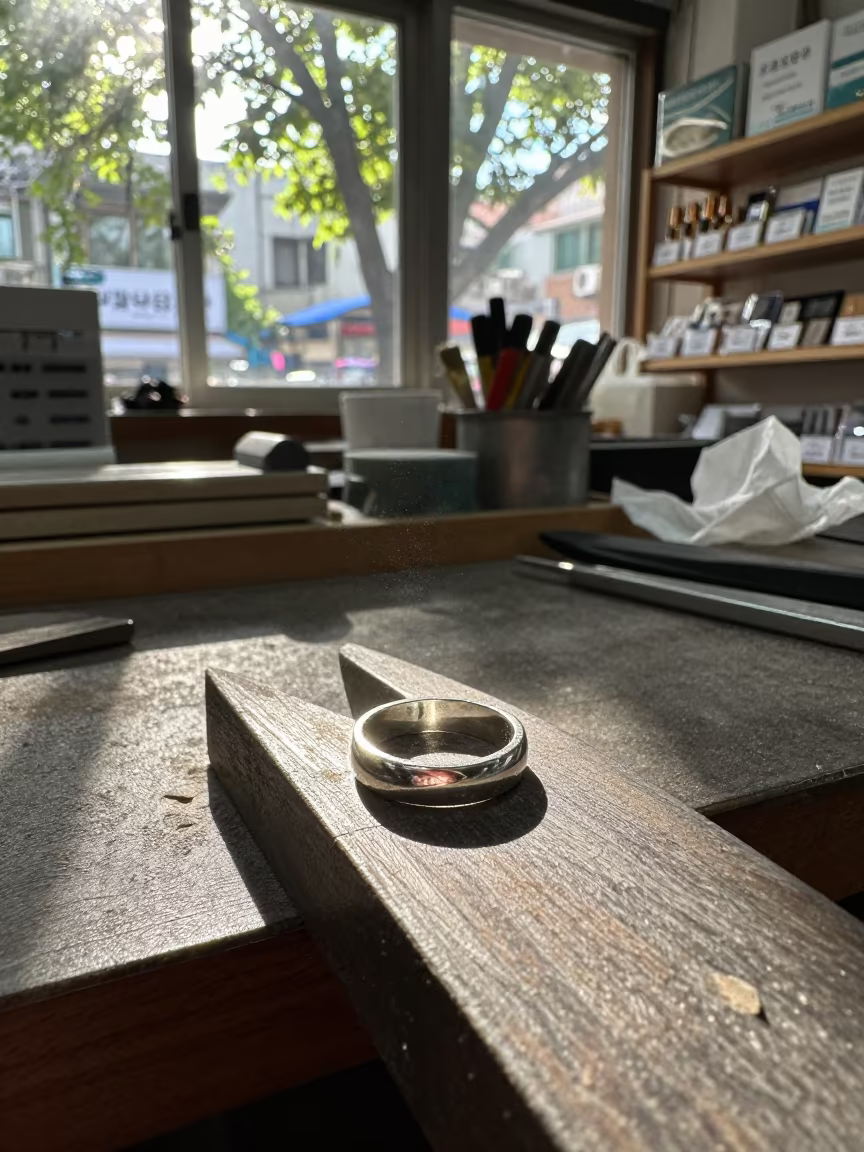 Size Clip Ring in Goldsmith Workshop Daegu in inside a goldsmith workshop behind the market lane in Daegu