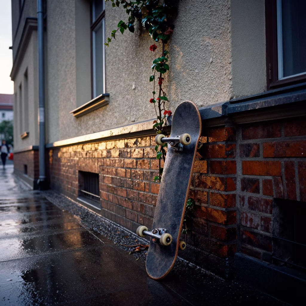 Skateboard in Berlin at First Light in in Berlin, Germany