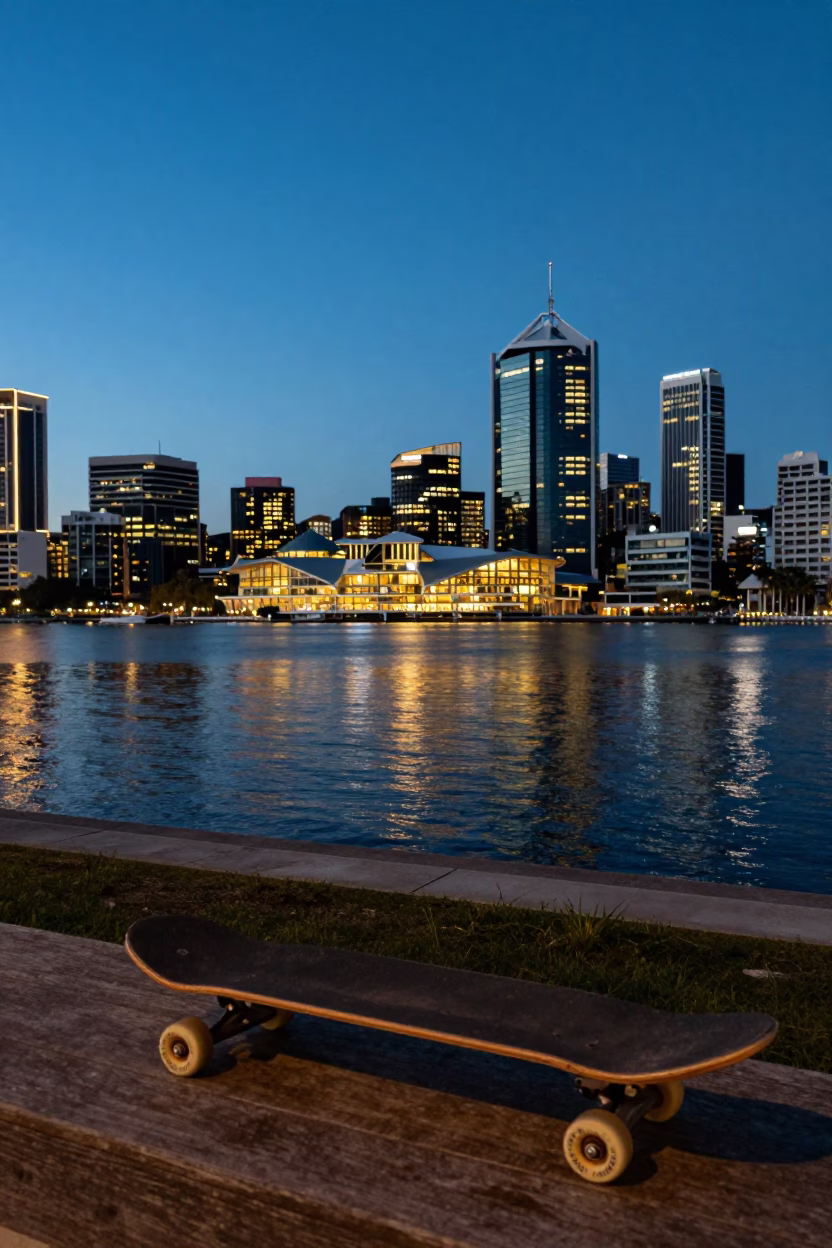Skateboard in Perth at Blue Hour in in Perth, Western Australia, Australia