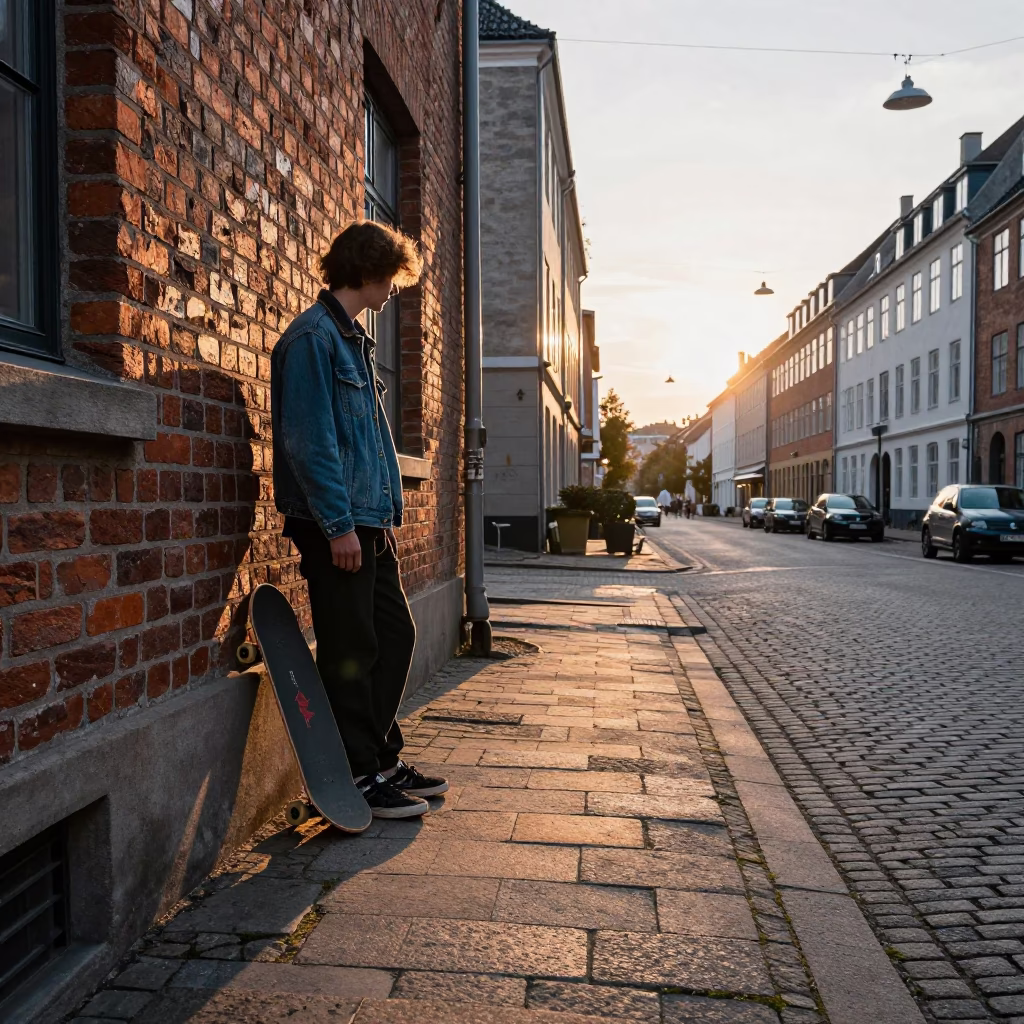 Skateboard just after sunrise in Copenhagen in in Copenhagen, Denmark