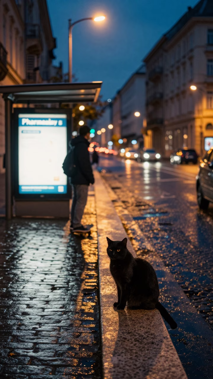 Skateboarder after dark in Budapest in in Budapest, Hungary