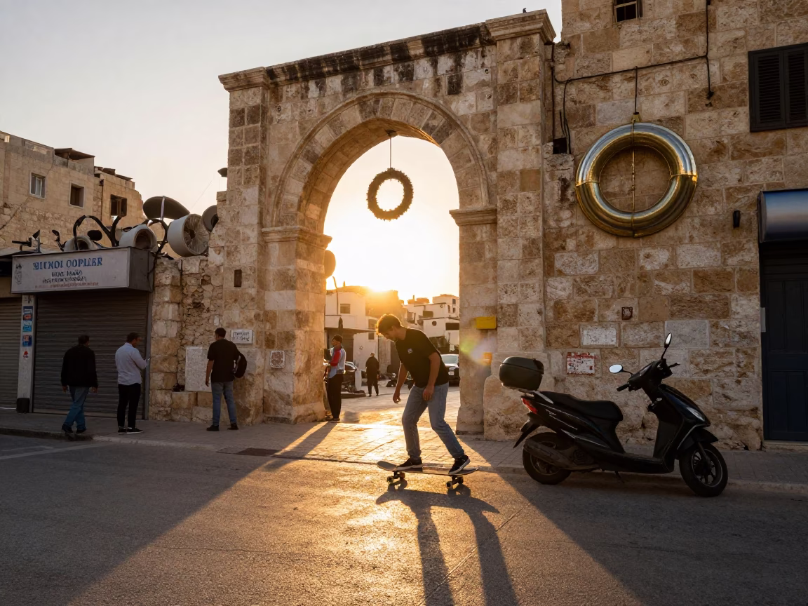 Skateboarder at Golden Hour in Amman in in Amman, Jordan