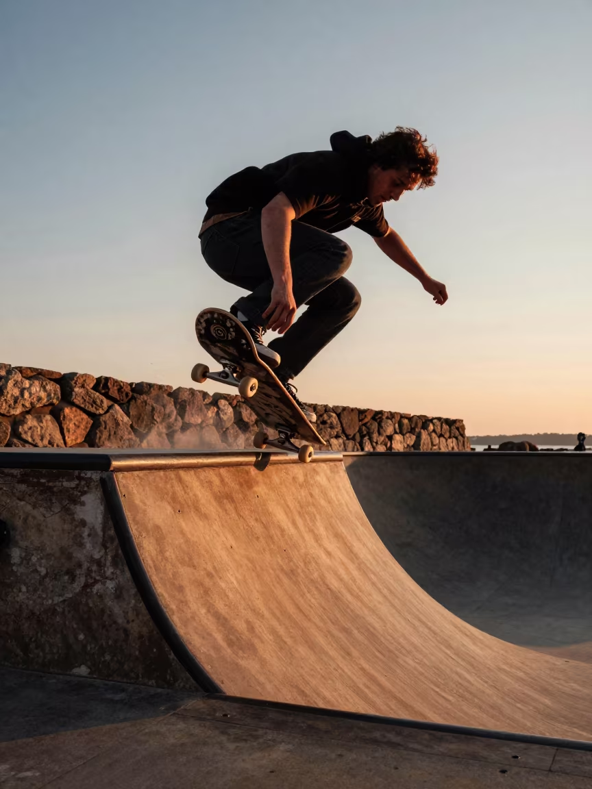 Skateboarder Drops Vert Ramp Harbor Quay Konya in at a harbor quay near Konya