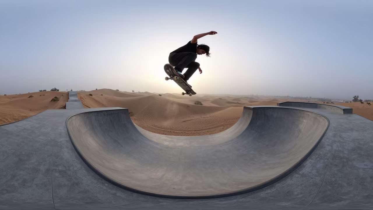 Skateboarder drops vert ramp mountain path dawn in on a mountain path near Guasdualito