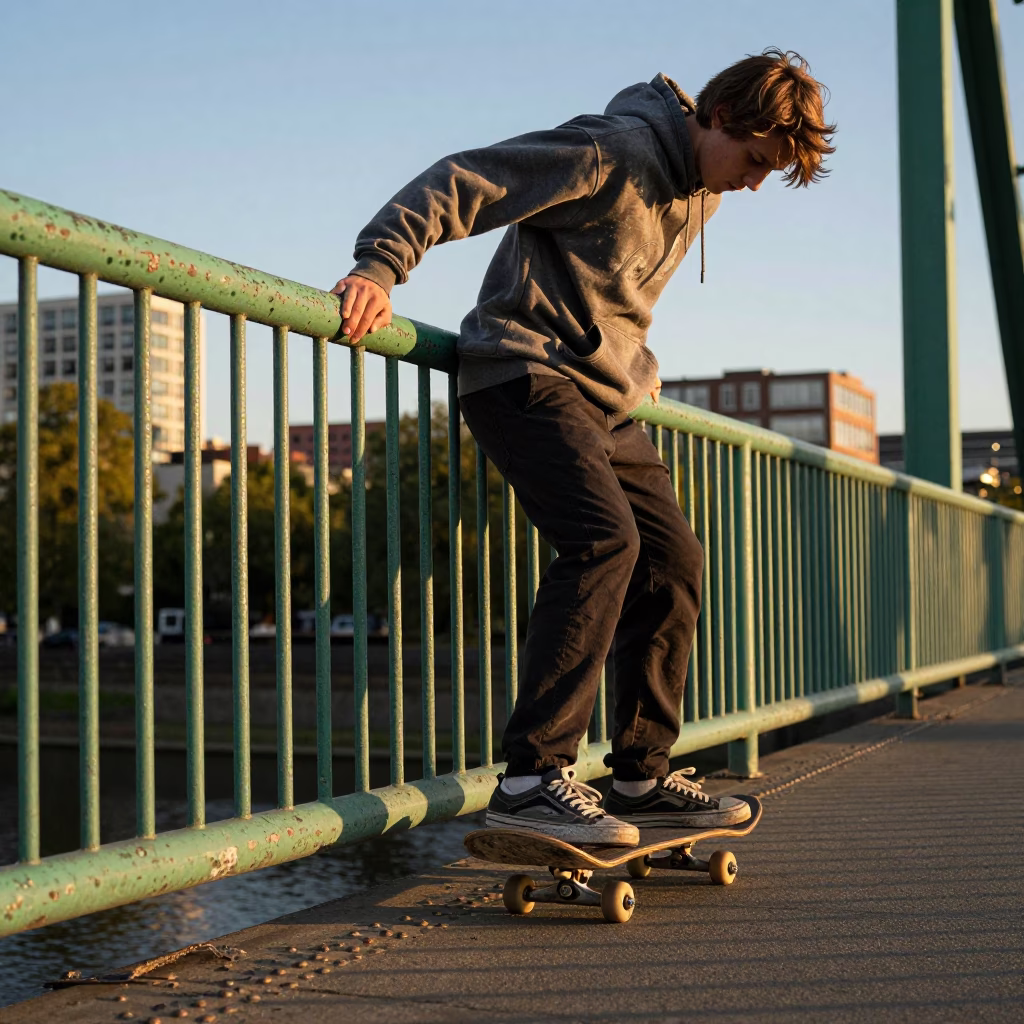 Skateboarder in Portland at Golden Hour in in Portland, Oregon, United States