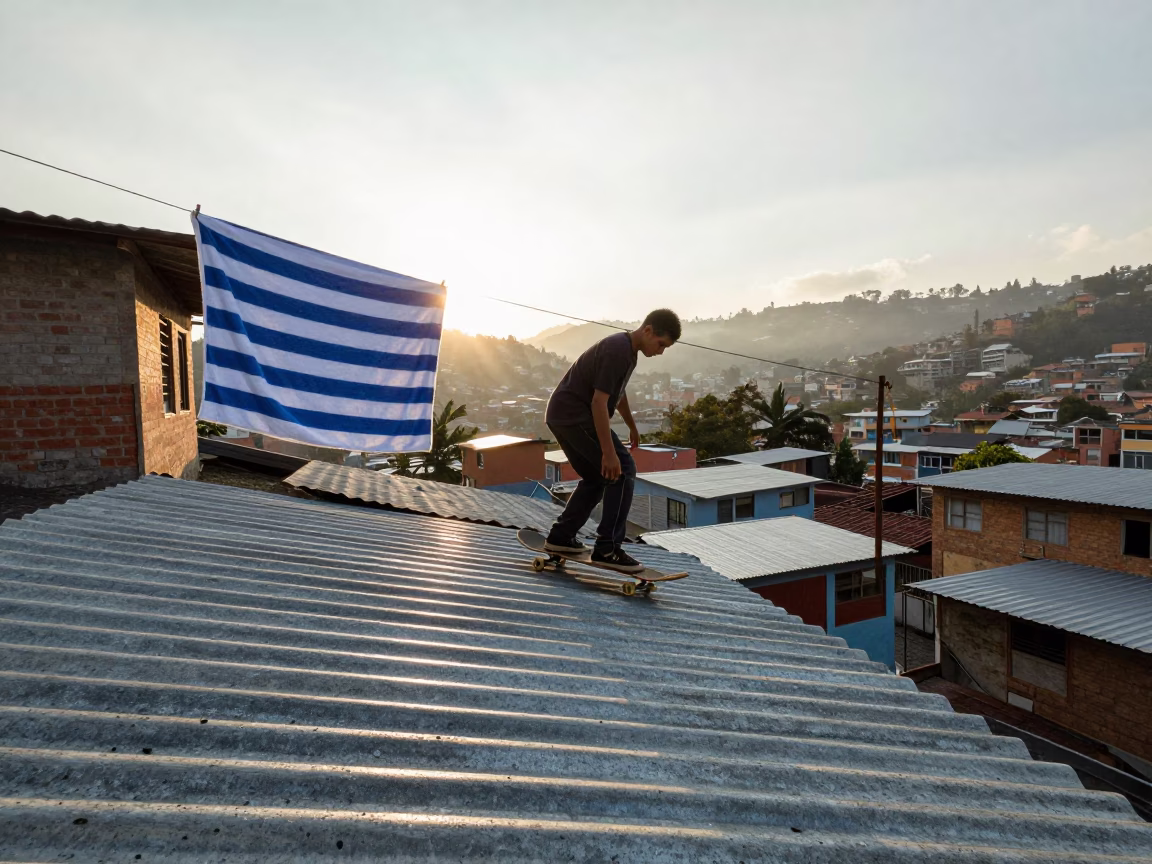 Skateboarder just after sunrise in Medellin in in Medellin, Colombia
