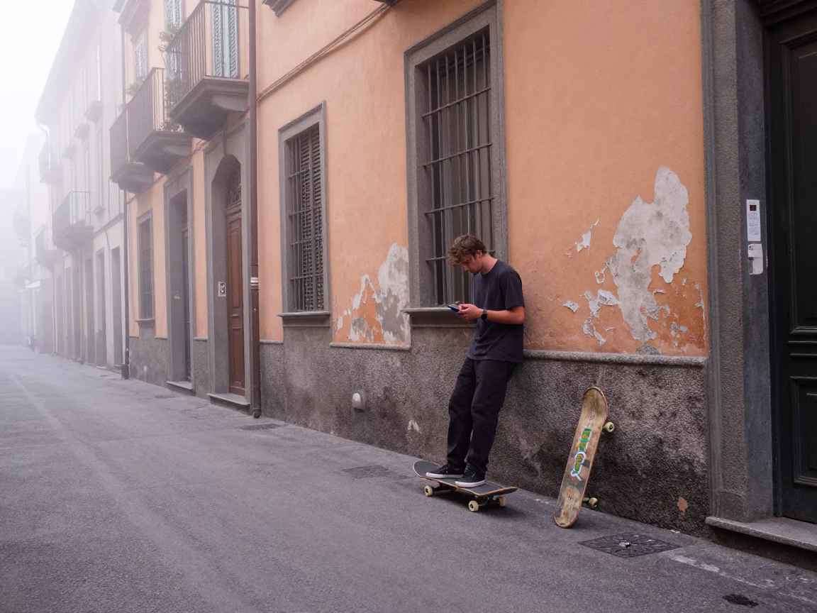 Skateboarder Pausing in Naples in in Naples, Italy
