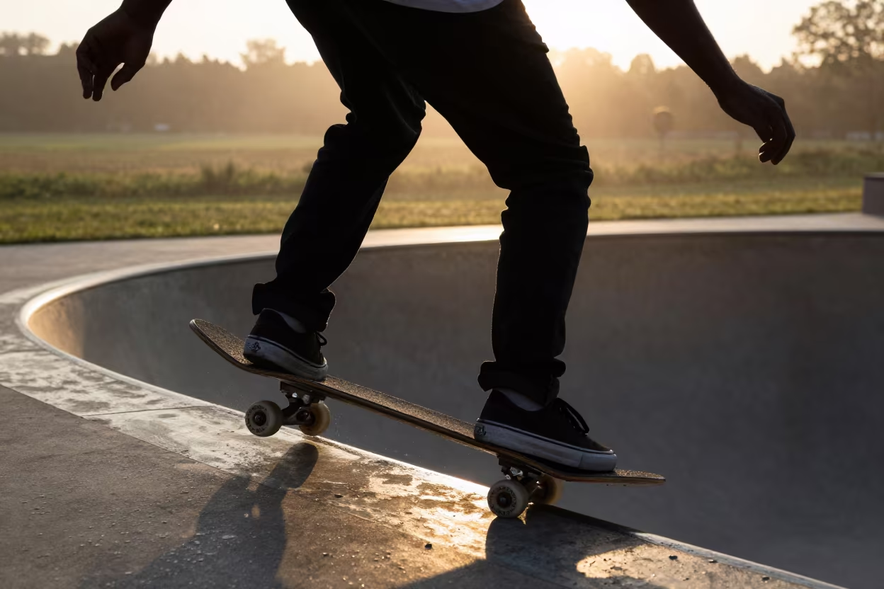 Skateboarder Silhouette in Evening Mist in near open fields near Mississauga