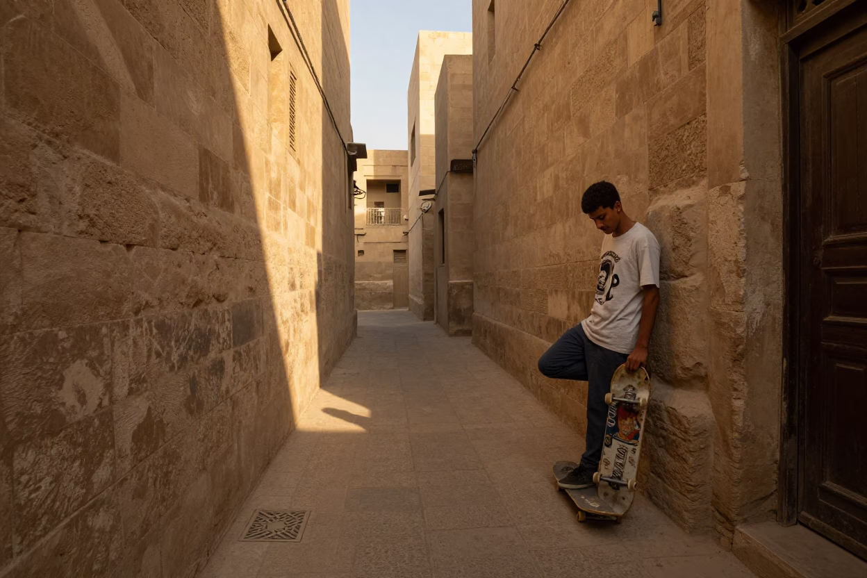 Skateboarder Waiting in Luxor in in Luxor, Egypt