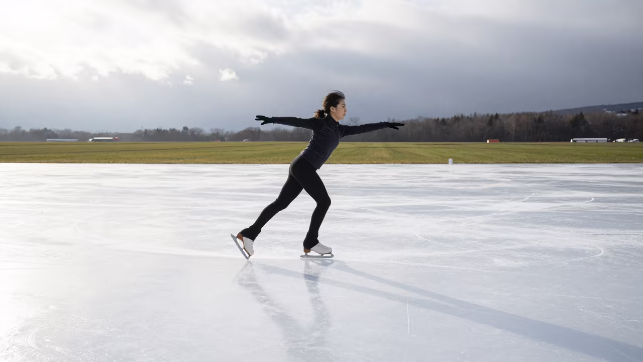 Skater Blade Trail on Fresh Ice Near Sapporo in near open fields near Sapporo