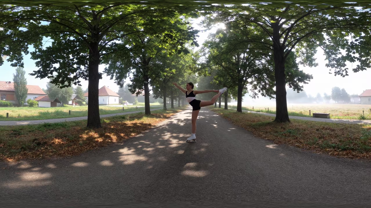 Skater Lands Triple Axel in Zagreb Lane in in a village lane near Zagreb