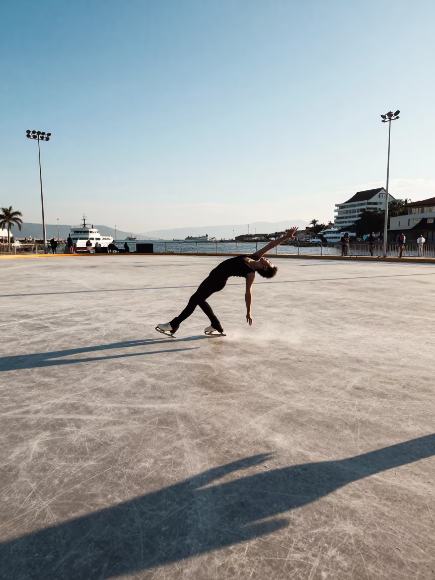 Skater Spinning on Harbor Quay in Barquisimeto in at a harbor quay near Barquisimeto