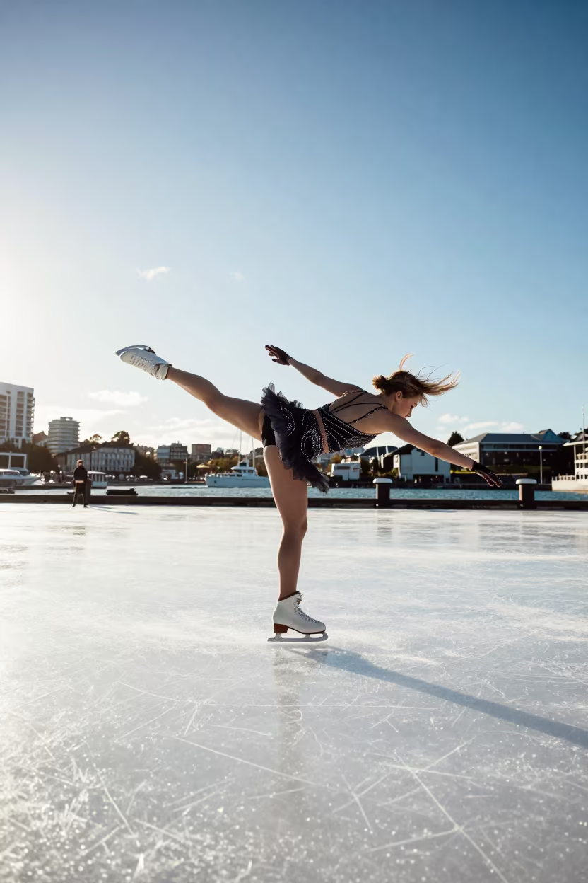 Skater Spins on Harbor Quay in at a harbor quay near Wynyard Quarter, Auckland