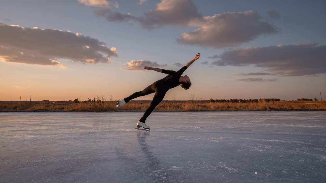 Skater Triple Axel Landing Copper Light in near open fields near Ahvaz