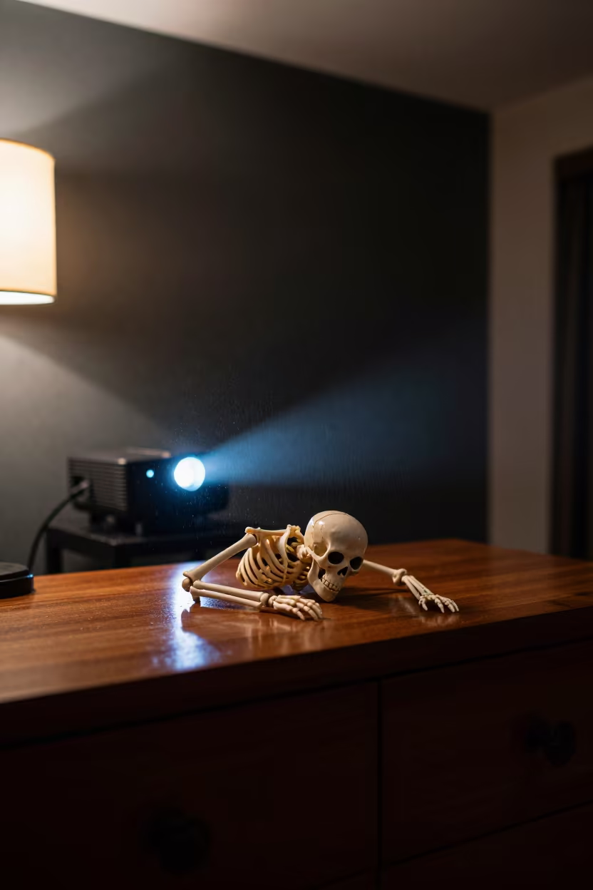 Skeleton Athlete on Hotel Dresser in Makassar in on a hotel dresser in Makassar