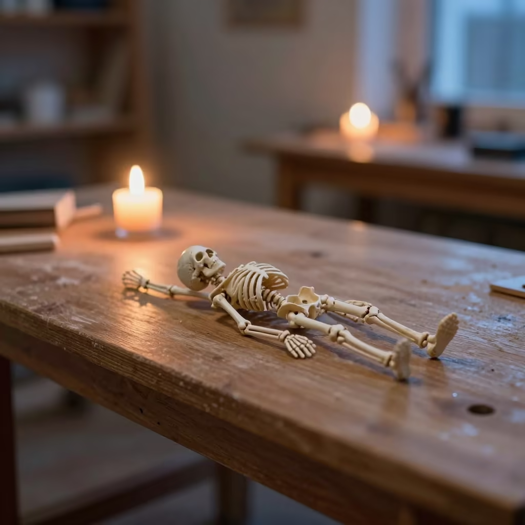 Skeleton Athlete Model on Wooden Workbench in on a wooden workbench in Tolyatti