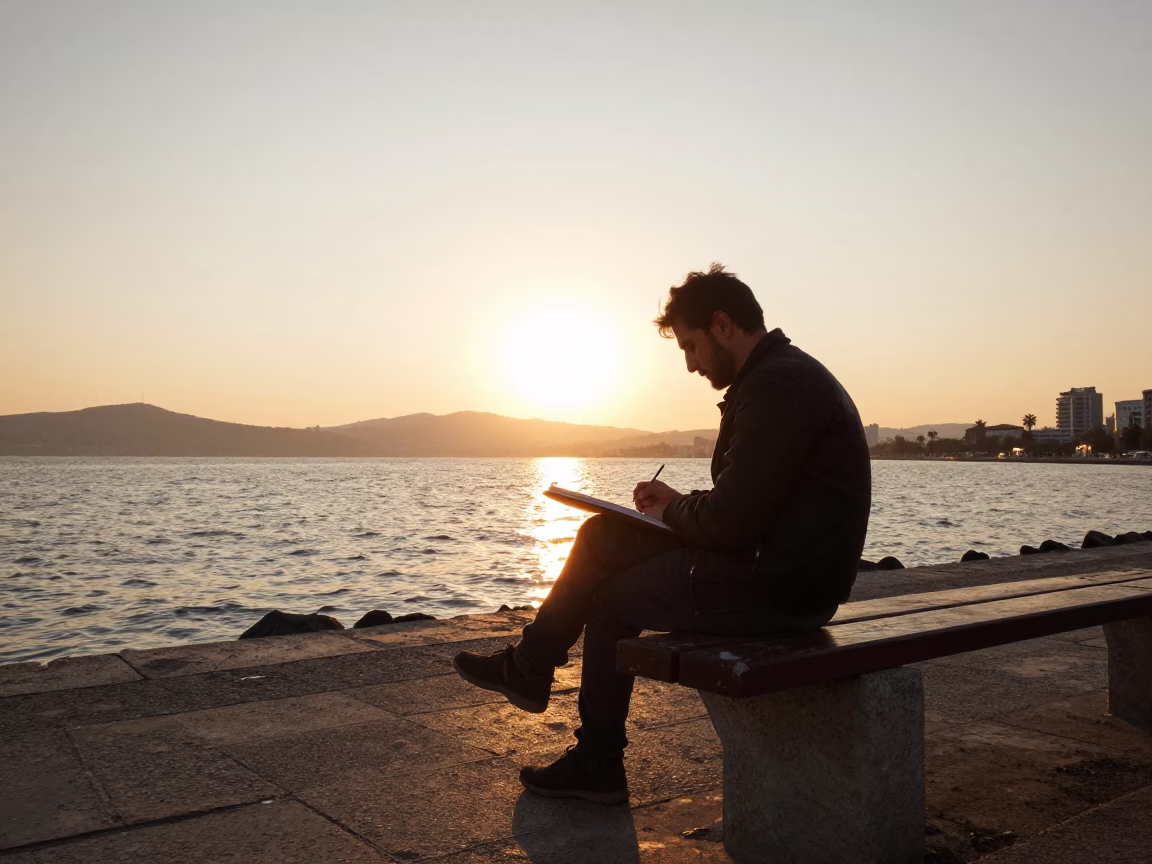 Sketchbook at Sunset Light in Izmir in in Izmir, Turkey