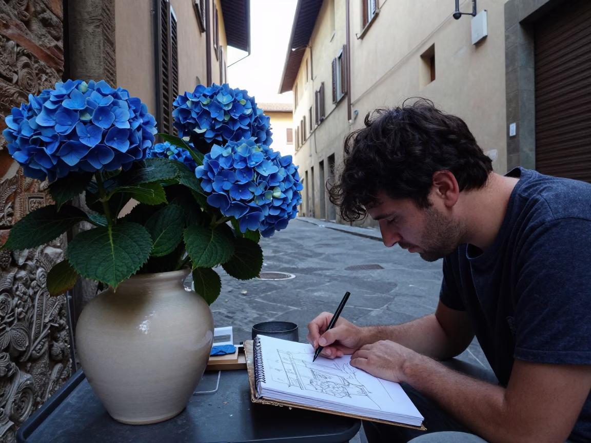 Sketching Hydrangeas in Florence in in Florence, Italy
