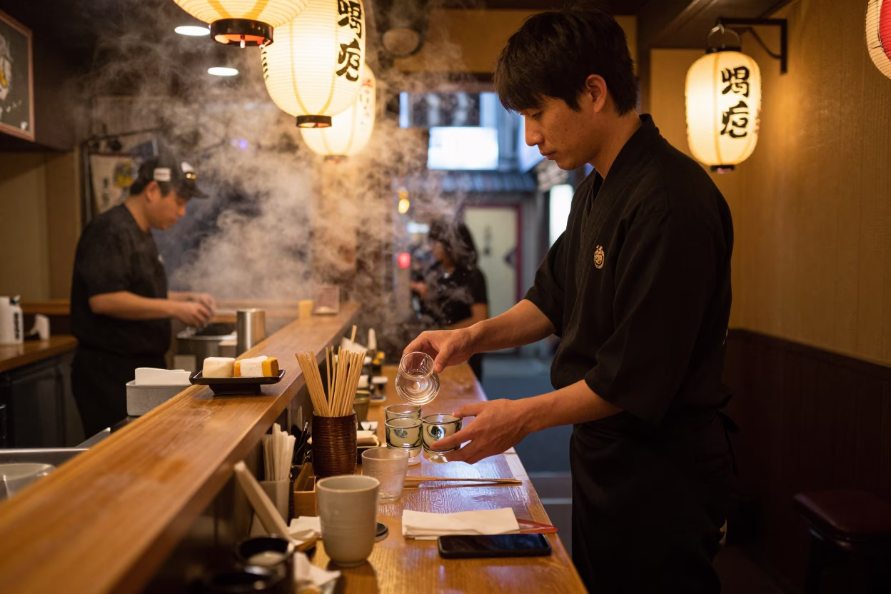 Skewers after dark in Sapporo in in Sapporo, Japan