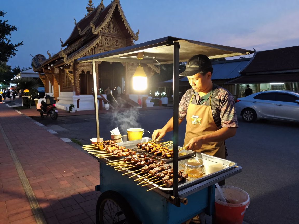 Skewers Temple in Chiang Mai at Twilight in in Chiang Mai, Thailand
