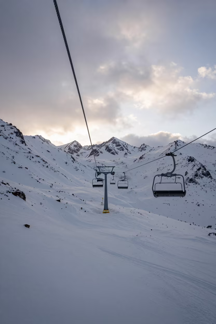 Ski Chair Lift Against Snowy Andean Mountains in near Bogotá
