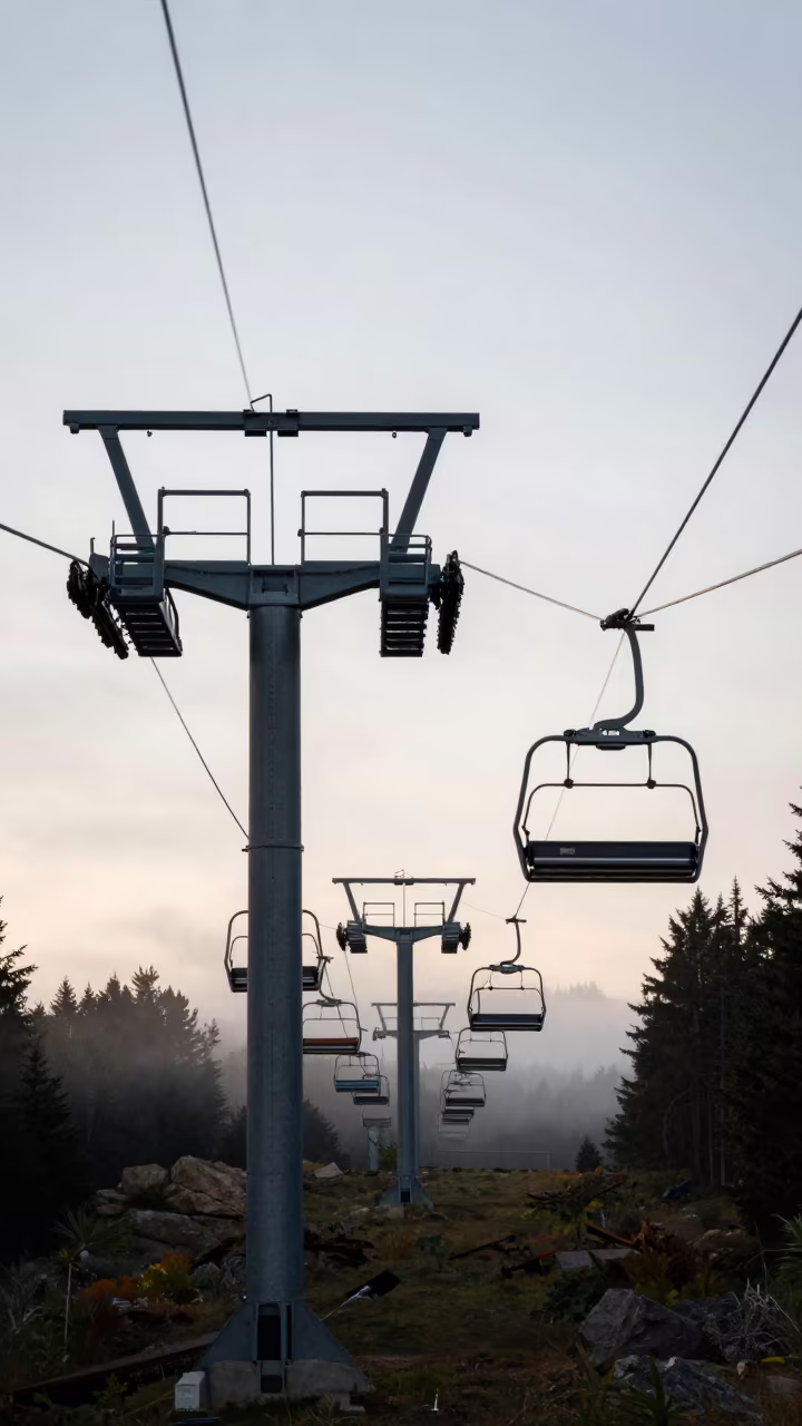 Ski Lift at Dawn on Wind-Open Causeway in on a wind-open causeway near Richmond
