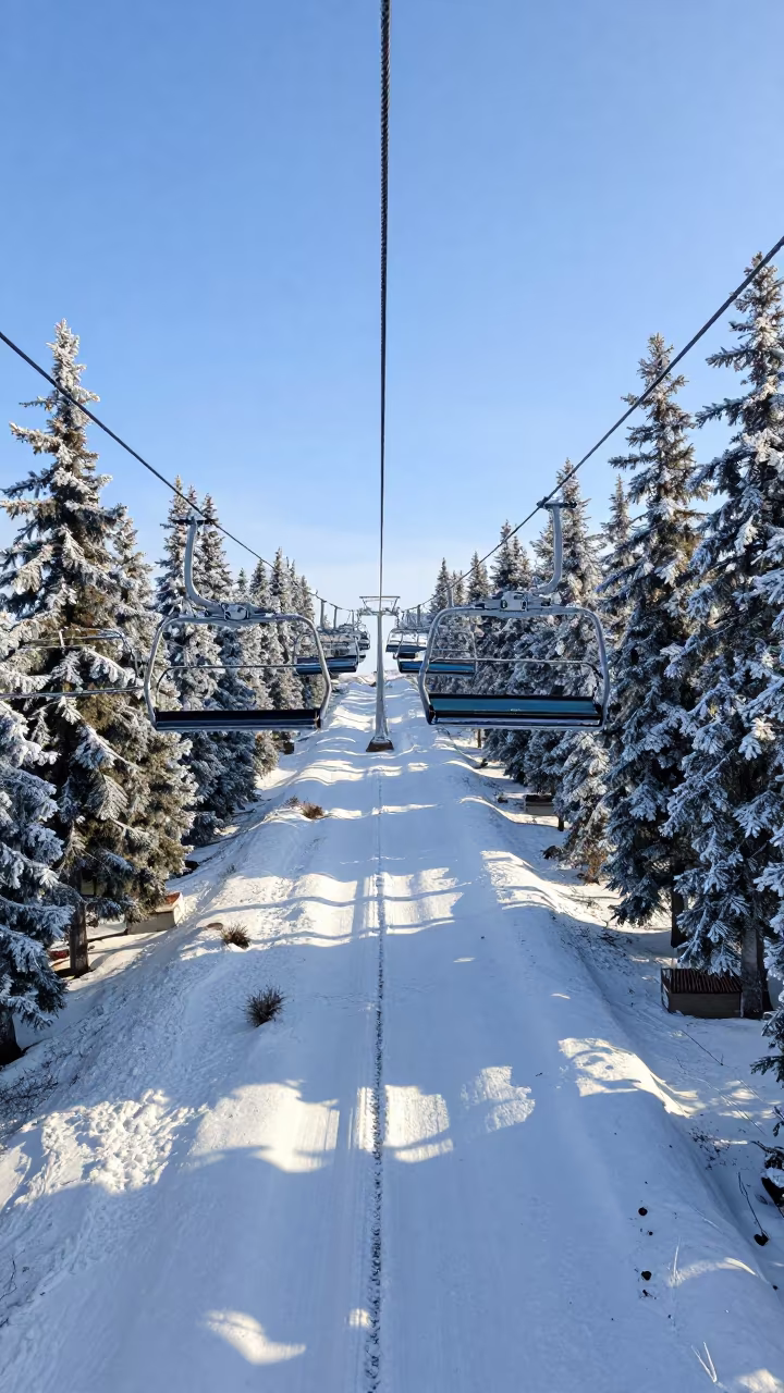 Ski Lift Train Car on Kyrgyz Causeway in on a wind-open causeway in Kyrgyzstan