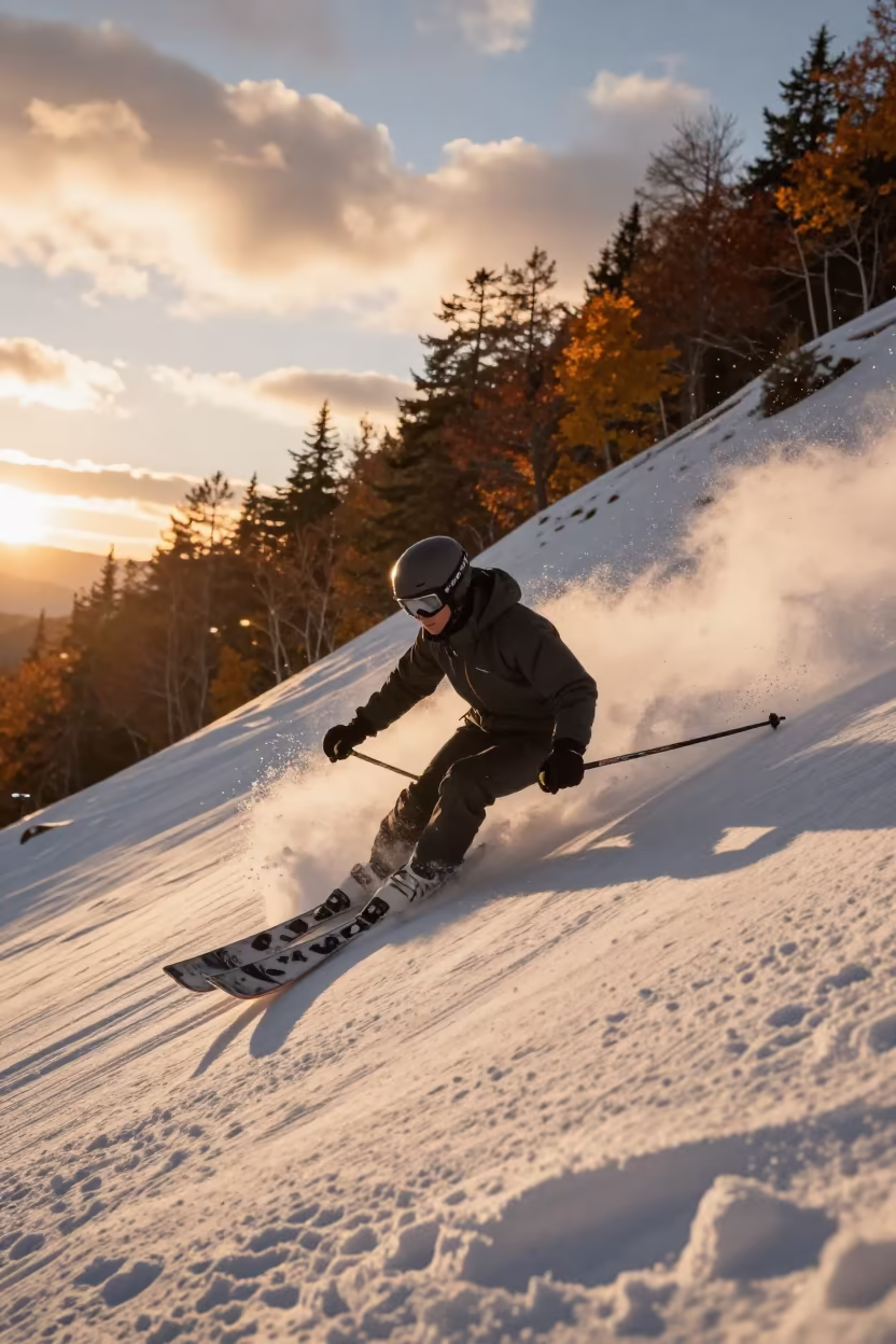 Skier Carving Powder on Beach at Sunset in along a beach near Peshawar