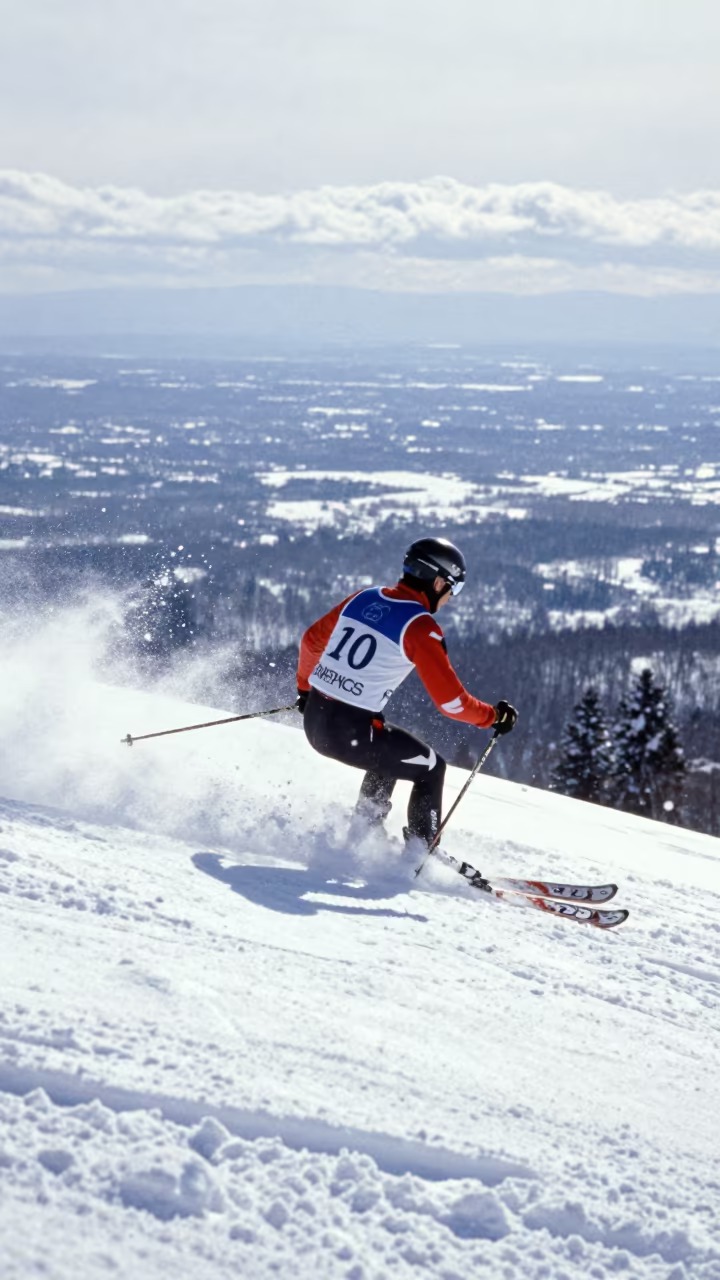 Skier Carving Snow Below Ridge in Sapporo in near open fields near Sapporo