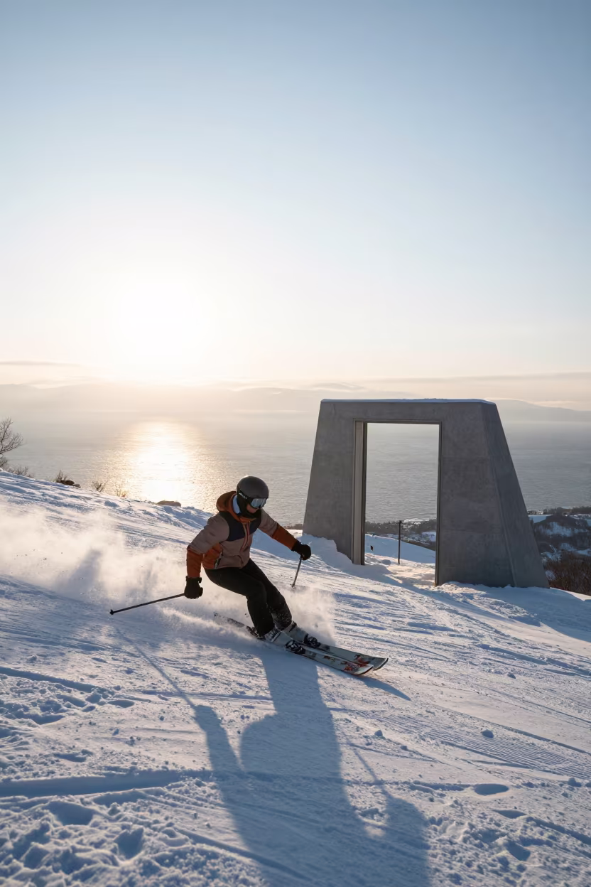 Skiing Ocean Doorway Sapporo Ridge in on a mountain path near Sapporo