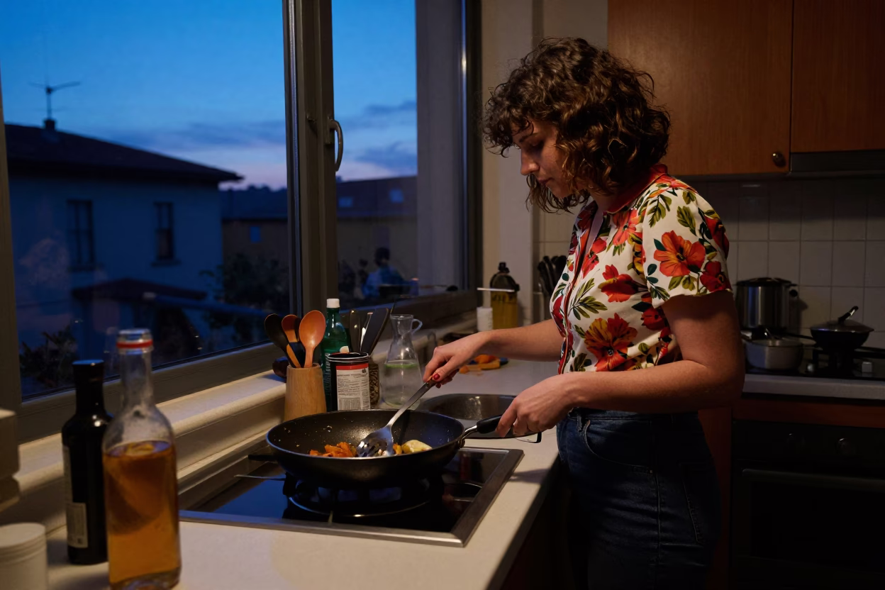 Skillet Cooking in Milan at Indigo Twilight After Sunset in in Milan, Italy
