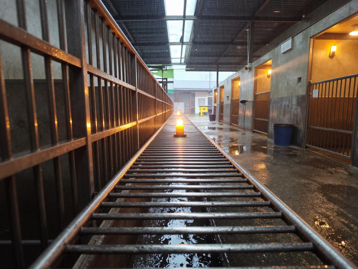 Skimmer Pole Rack in Milagro Kennel Corridor in in a boarding kennel corridor near Milagro
