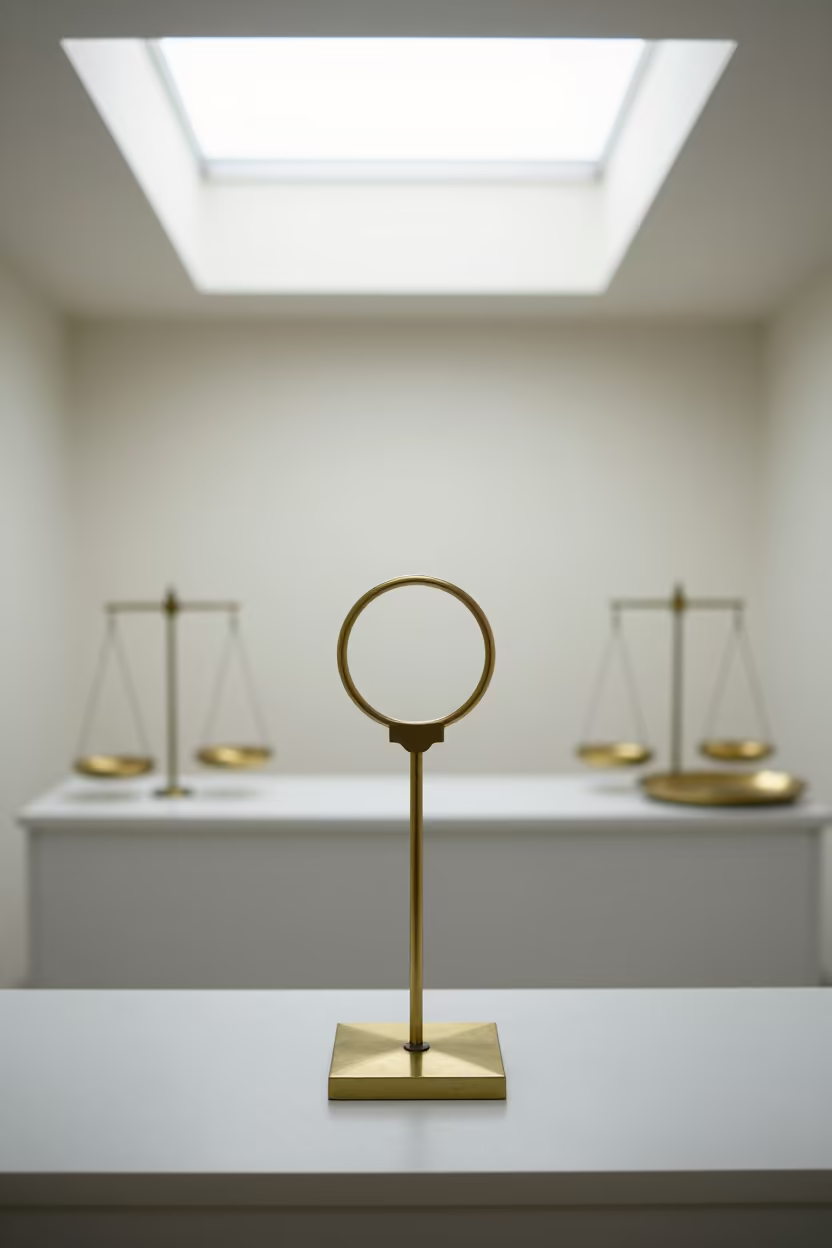 Skin Analysis Chart Stand in Nagasaki Jewelry Stall in inside a jeweler's stall with brass scales and trays in Nagasaki
