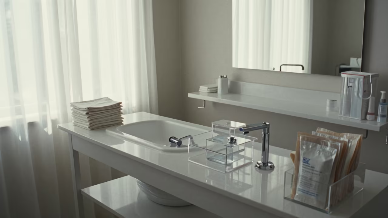 Skincare Clip Bin with Tissue and Acrylic in inside a skincare treatment room in Spokane