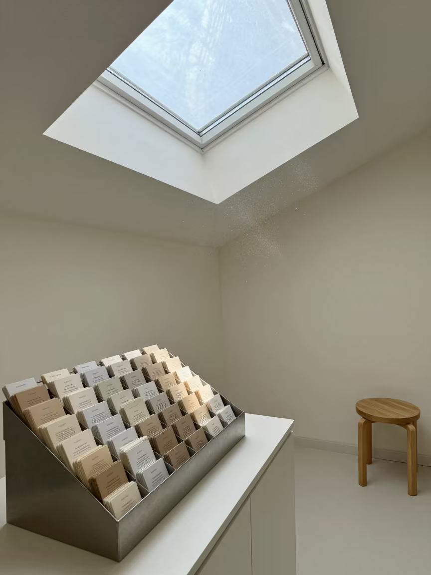 Skincare Swatch Binder Before Client Arrival in inside a skincare treatment room near Berlin