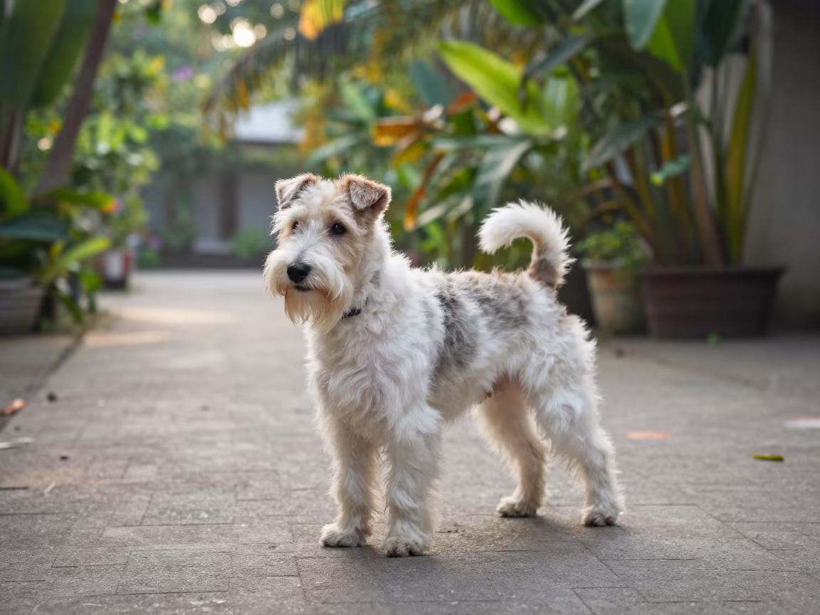 Skye Terrier on Garden Path Morning Light Yangon in near a garden edge with soft morning light and an uncluttered background near Sule, Yangon
