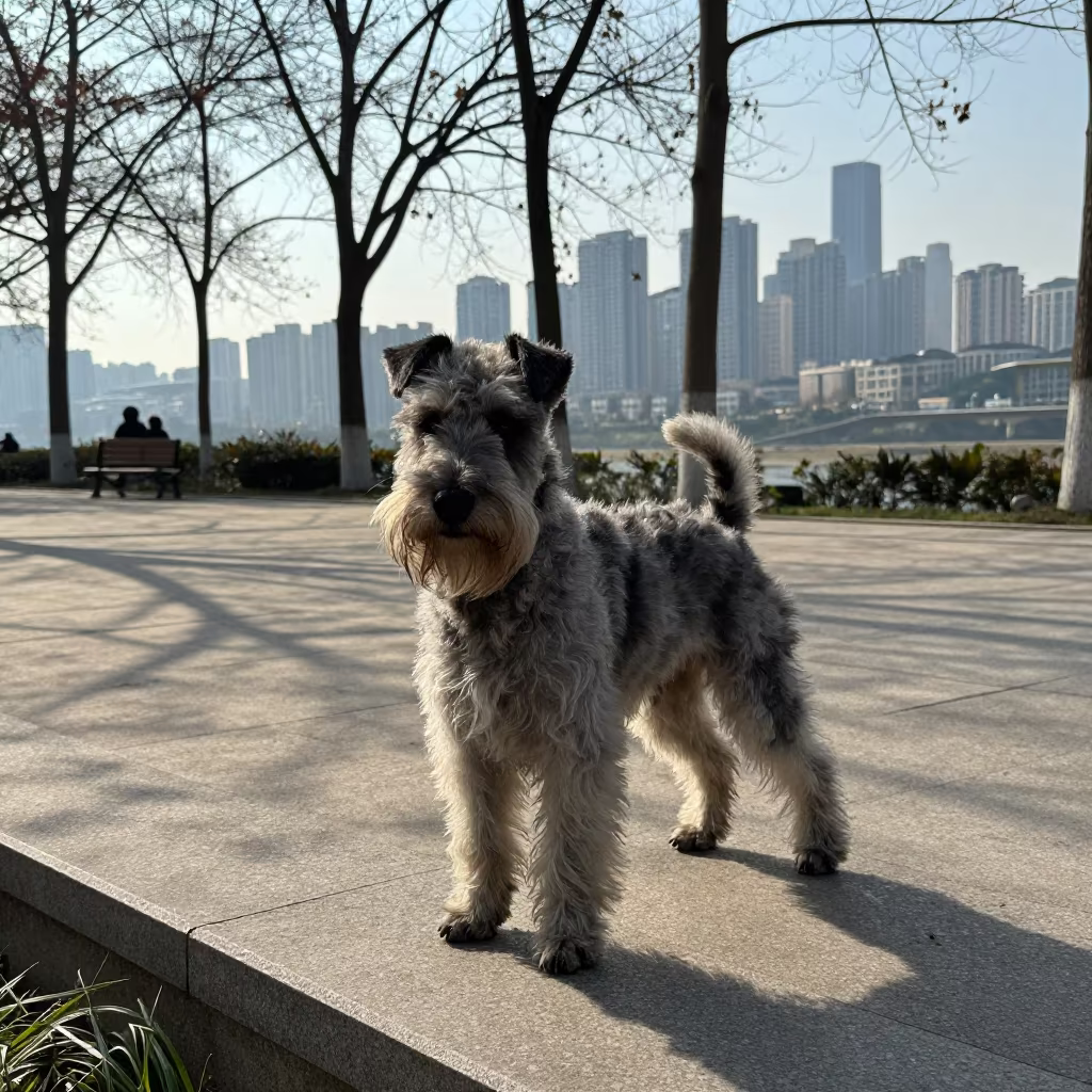 Skye Terrier Portrait on Quiet Chongqing Path in along a quiet park path with soft open shade and a clean background near Chongqing