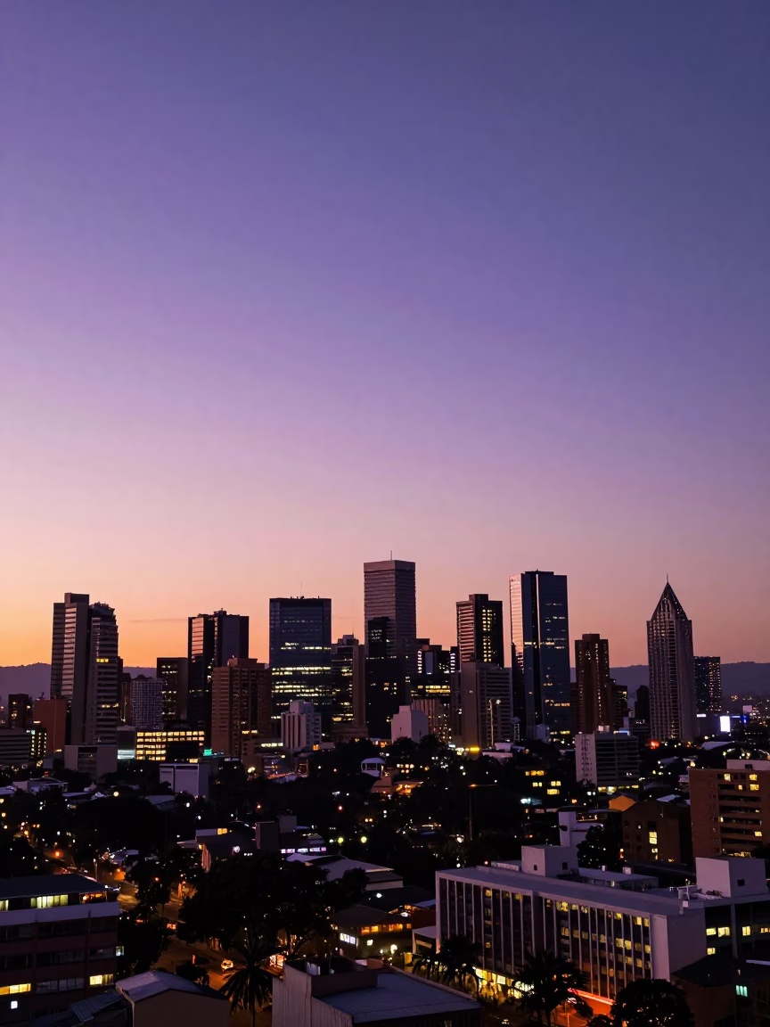 Skyline And City Lights at Sunset Light in Johannesburg in in Johannesburg, South Africa