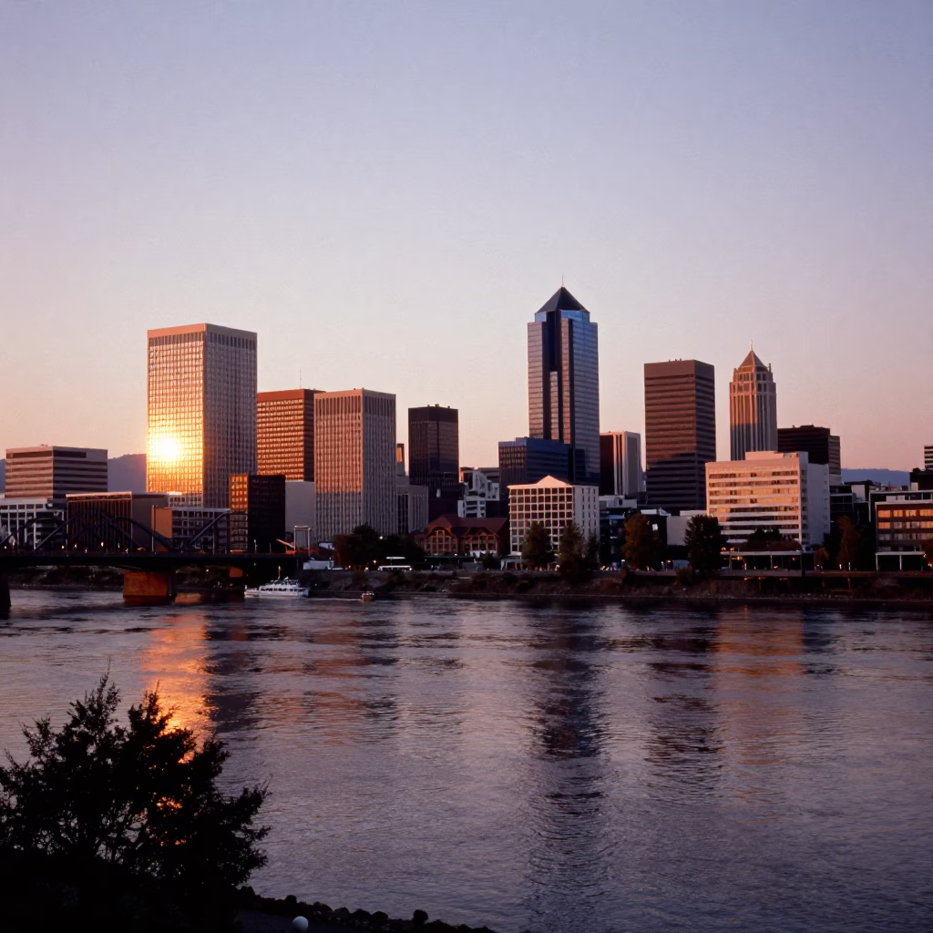 Skyline And Columbia River in Portland in in Portland, Oregon, United States