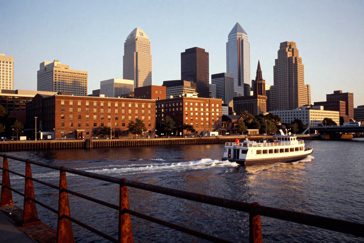 Skyline And Delaware River in Philadelphia in in Philadelphia, Pennsylvania, United States