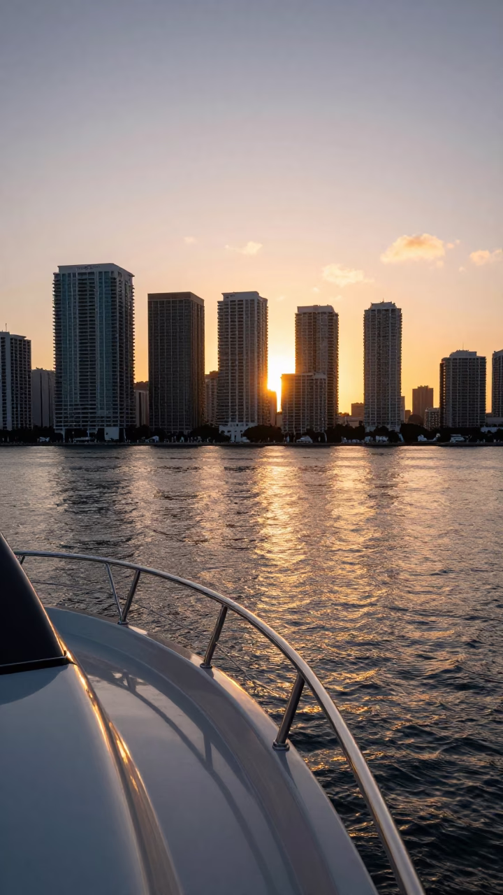 Skyline And Marina in Miami at Sunset Light in in Miami, Florida, United States