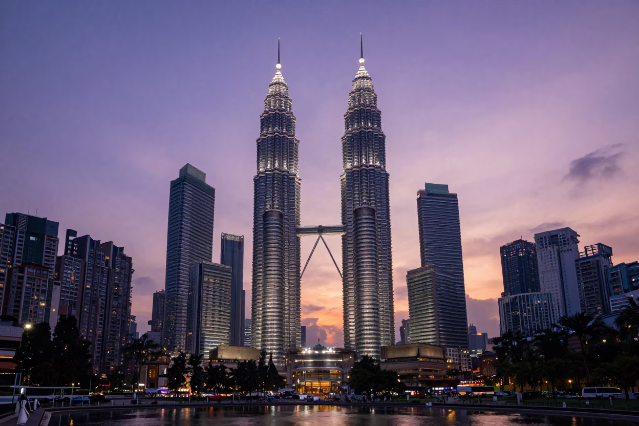 Skyline And Petronas Towers From River Of Life Canal in Kuala Lumpur in in Kuala Lumpur, Malaysia