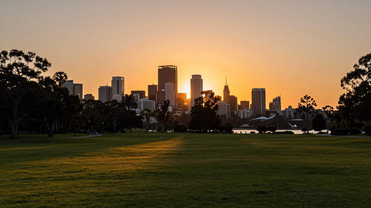 Skyline And Swan River From Kings Park in Perth in in Perth, Western Australia, Australia