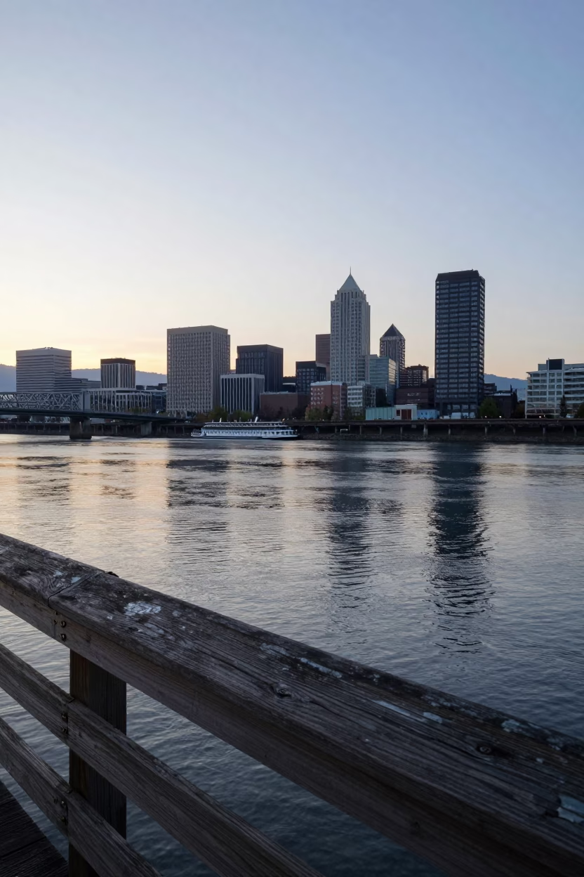 Skyline And Willamette River in Portland in in Portland, Oregon, United States